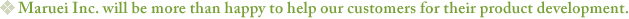 Maruei Inc. will be more than happy to help our customers for their product development.